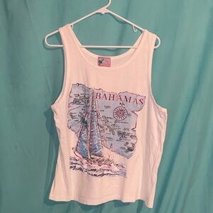 Tropic Traders Vintage Ladies XL White Tank Top with Bahamas Print